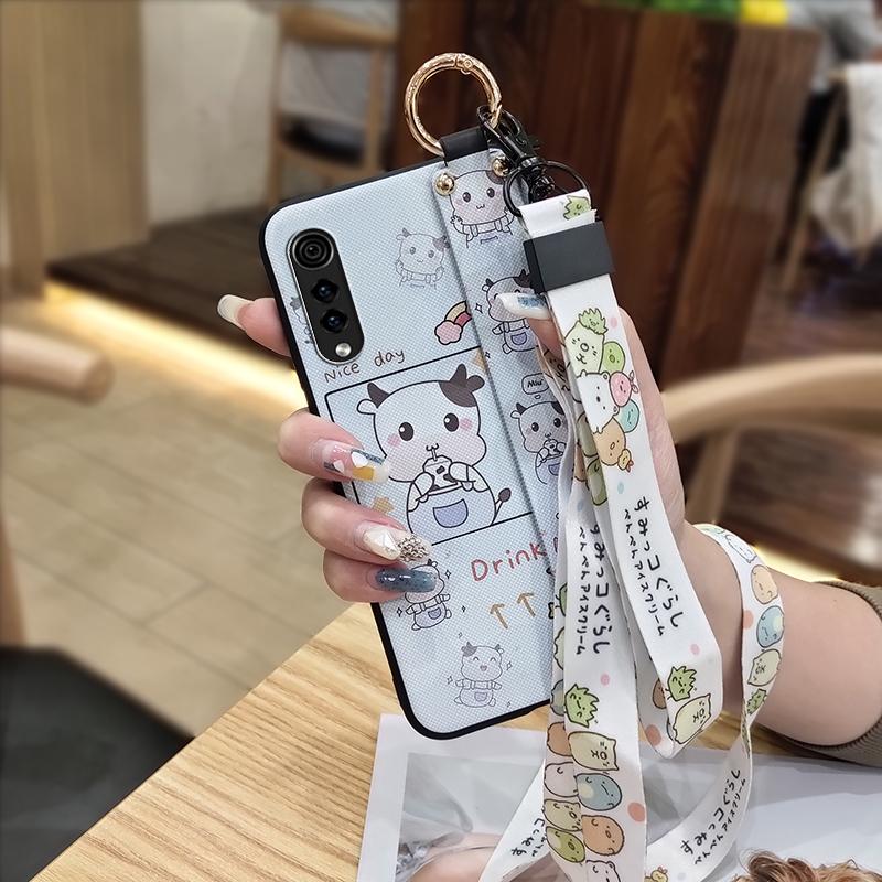 Anti-knock Ring Phone Case For LG Velvet 4G/5G Dirt-resistant Phone Holder Lanyard Silicone Soft Case Cartoon Wristband