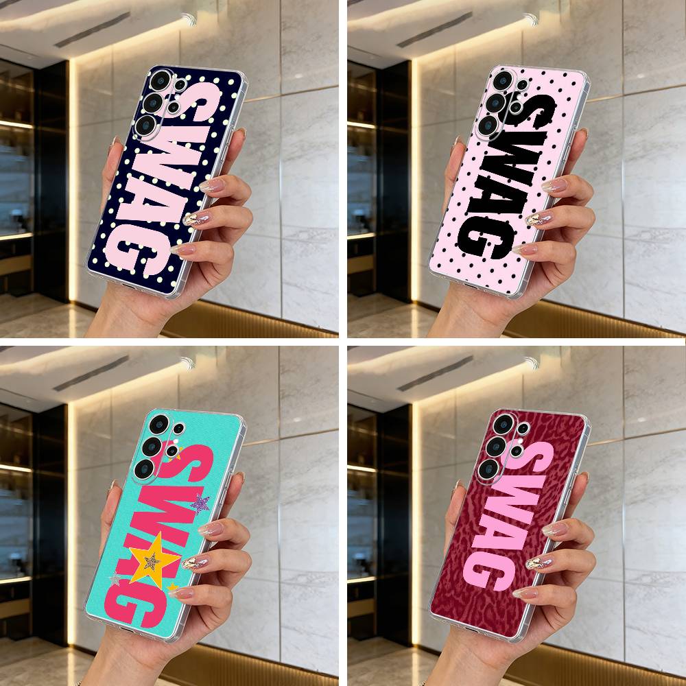 Clmj -- Леопардовый принт - SWAG Прозрачный чехол для телефона для Samsung S25, S24, S21, S22, S23, S30, Ultra, S20, Plus, FE, Lite