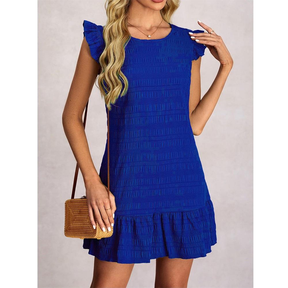 Женские летние платья, женские повседневные однотонные мини-платья без рукавов с оборками, прямые платья, женские винтажные короткие платья