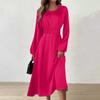 Women's Autumn And Winter Casual Fashion Round Neck Long Sleeve Solid Color Long Dress