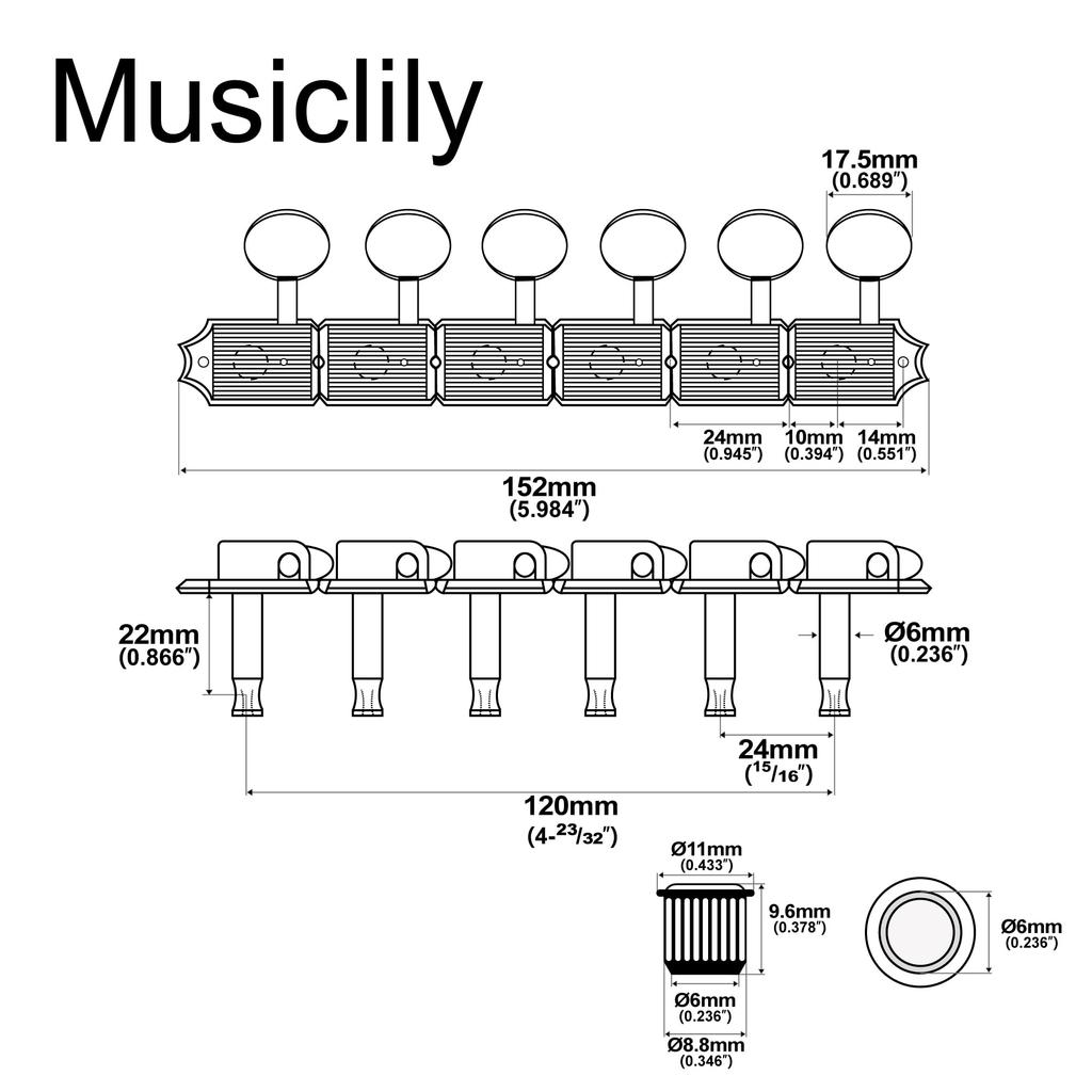 Musiclily Pro R15J Винтажные колки для гитары Овальные для и Теле Электро гитары Золотые Леворукие 6-в-ряд, Коэффициент 15:1, Колышки, Fender, Squier, Strat,