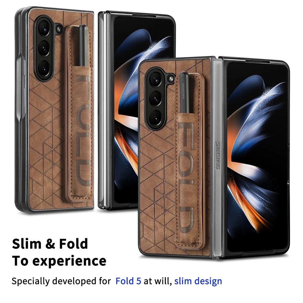 Кожаный чехол-держатель на запястье для Samsung Galaxy Z Fold 6 5 fold6 Fold3 Fold5 Fold4 Fold 4 3 5G Слот для S Pen Чехлы для мобильных телефонов