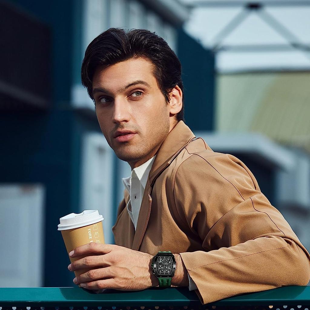 TSAR BOMBA Кварцевый Аналоговый 5 АТМ Водонепроницаемый Бочкообразный Нержавеющая Сталь Простой Большой Повседневный Спорт День Зеленый 06 Мужские Часы, Механизм, Водонепроницаемость, Форма, Корпус,