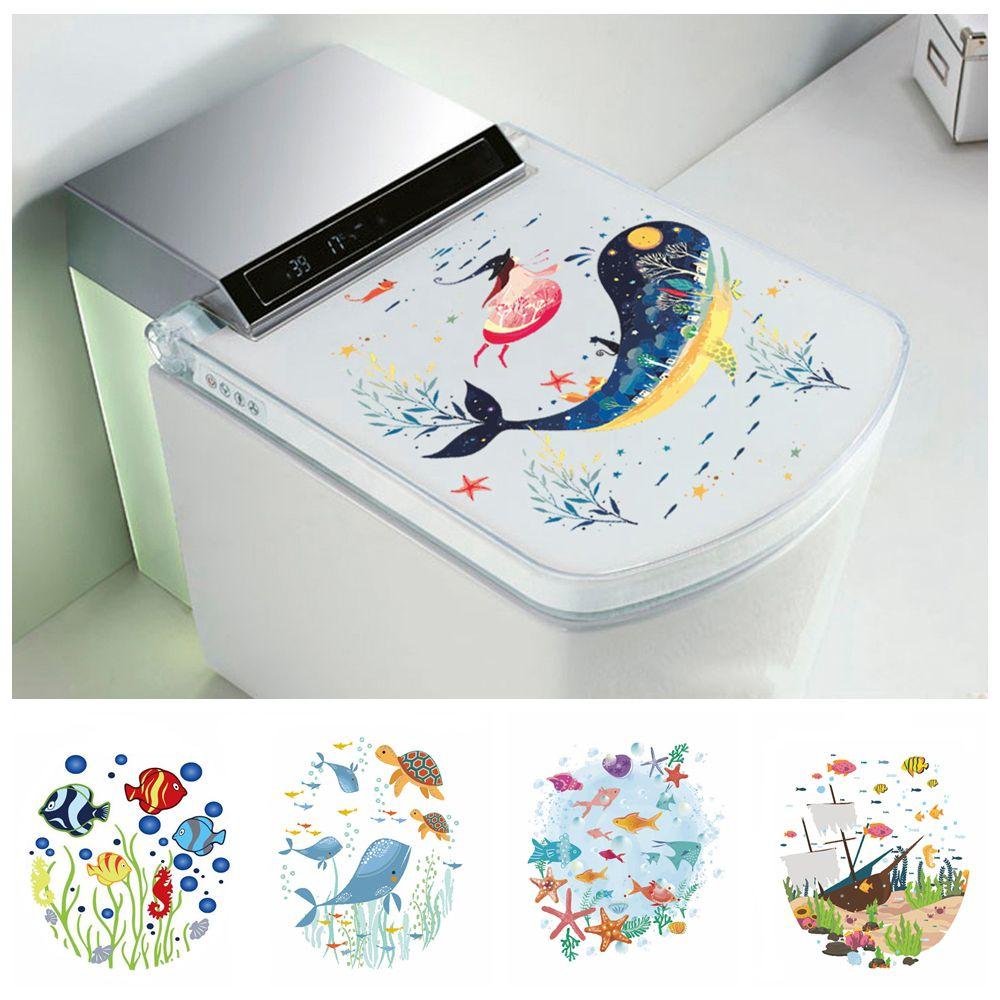 Commode Ornament Home Decor Bathroom Cartoon Fish Sea-lives Decals Toilet Stickers Underwater World