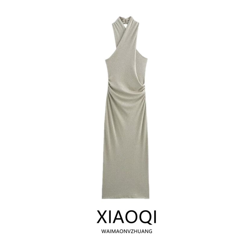 Fashion Style 2024 Fall and Winter New Women's Clothing Stylish Metal Color Thread Hanging Collar Dress 3067228