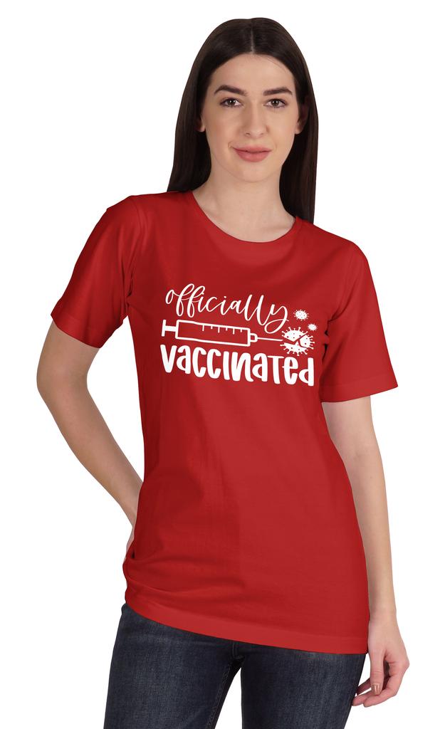 Inkmeso Womens Officially Vaccinated Funny Pro-Vaccine Crew Neck T-shirt