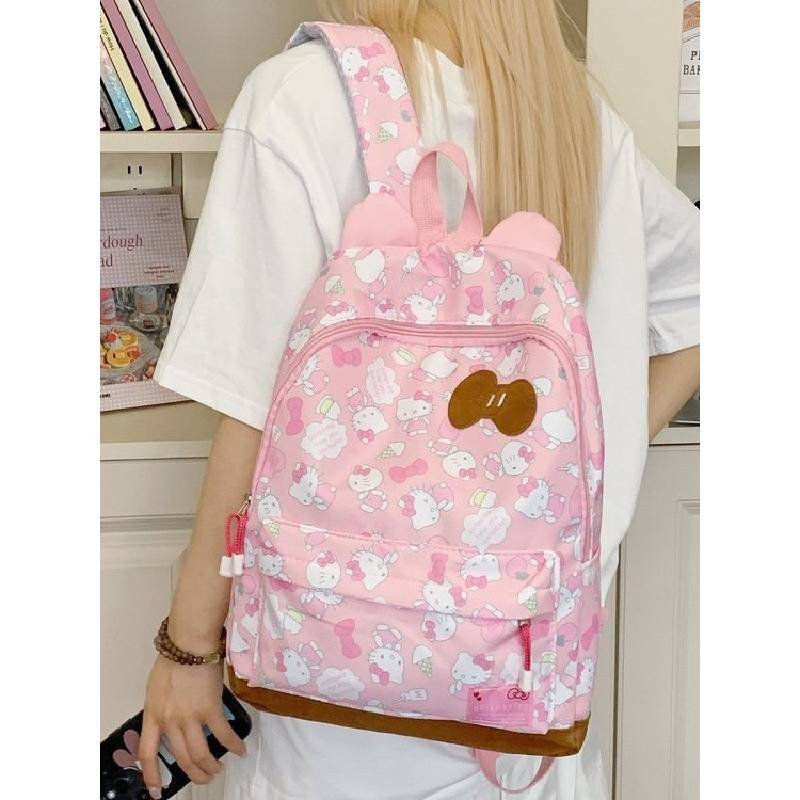 Милый Мультяшный Рюкзак Hello Kitty Для Школы С Нейлоновым Отделением И Деталями В Виде Сердечек Для Подростков И Девочек