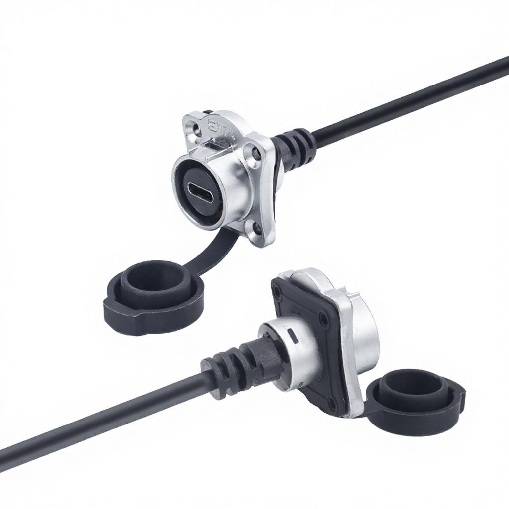 SL16-TYPE C Adaptor Plastic Male Female IP67 Waterproof Data Extension Cable USB Connector Gold-Plated Contacts LED Light 0.5M