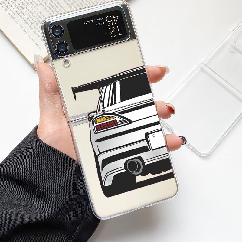 Япония JDM Спортивные Автомобили Комикс Мода Чехол для Телефона Для Samsung Galaxy Z Flip 3 4 5 6 7 Жесткий Складной Z Flip4 Прозрачная Поликарбонатная Крышка Подарок
