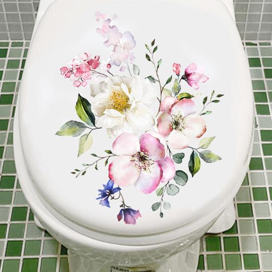 Toilet Lid Sticker Strong Stickiness PVC Waterproof Easy-peel Flower Theme Toilet Seat Decal