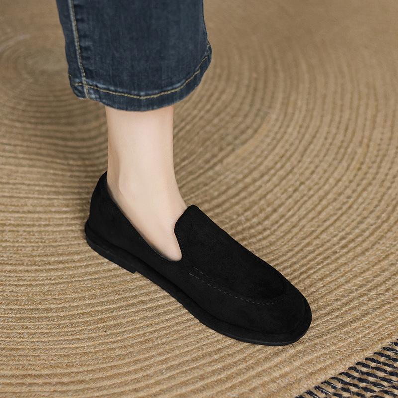 Retro British Style Frosted Fleece Small Leather Shoes Autumn New Boat Type Single Shoes Low Heel Casual Shoes Large Size Shoes