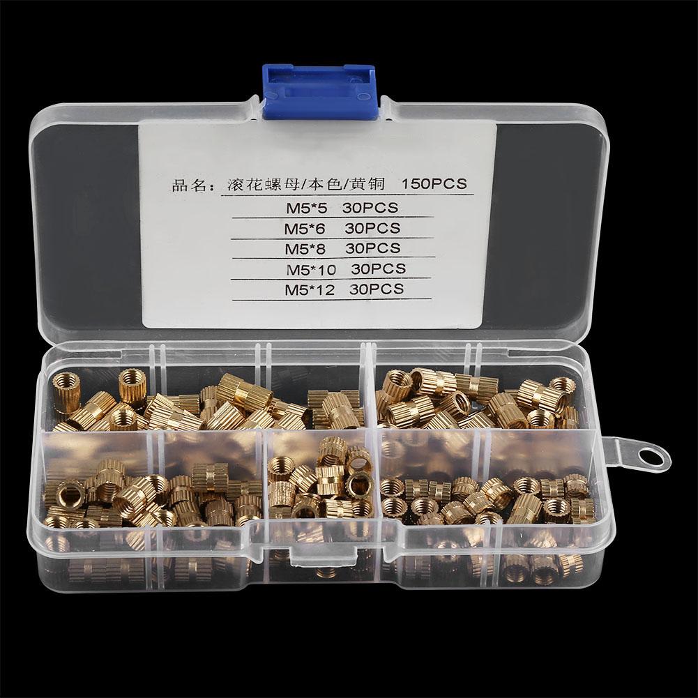150Pcs M5 Brass Cylinder Knurled Nuts Threaded Insert Nuts Embedded Nuts Assortment Kit