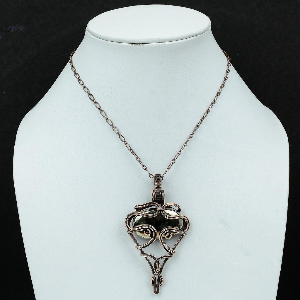 Пиритовый кулон, обернутый медной проволокой, драгоценный камень, потрясающий кулон, медный пирит, ювелирные изделия ручной работы, кулон, подарок для нее, обернутые проволокой ювелирные изделия