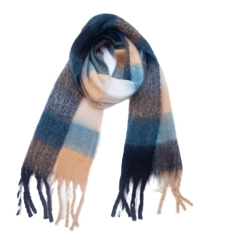 Autumn and Winter New Thickened Shawl Imitation Mohair Coarse Whiskers Colorful Plaid Scarf