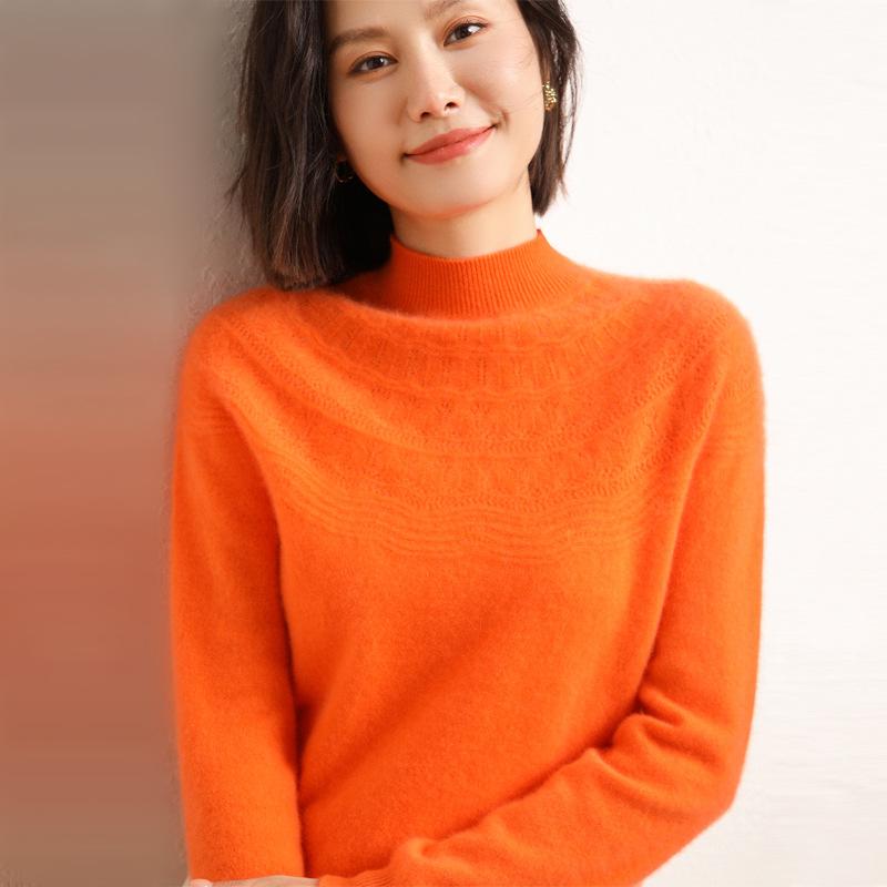 Winter Half-turtleneck Cardigan for Women for Women's First-line Ready-to-wear Hollow Knitted Base Shirt Soft and Glutinous Warm Cashmere Top