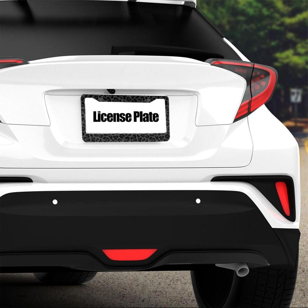 Black Leopard Print License Plate Frame - 1 Pack Personalized Cheetah Pattern License Plate Holder Aluminum Metal Car Tag Cover With 2 Holes