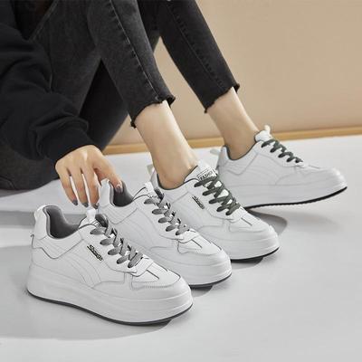 Женские белые кожаные туфли на платформе 2021 года — повседневный стиль, визуально увеличивающий рост