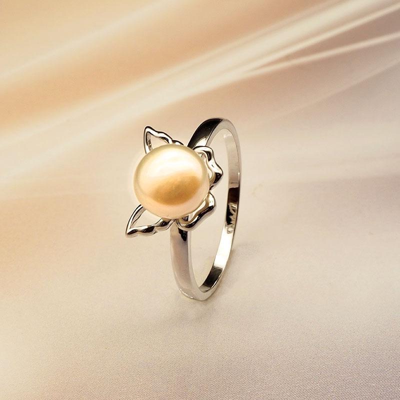 Кольцо в виде бабочки из стерлингового серебра 925 пробы с позолотой и жемчугом