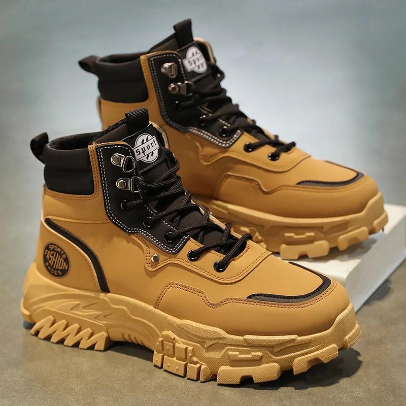 Модные мужские ботинки, повседневные высокие ботинки, осенние модные кроссовки на платформе, кожаные водонепроницаемые ботинки, шнурованные ботинки, мужские ботинки Chaussure Hommes