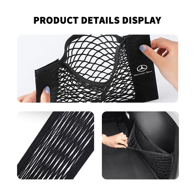 IYKNW1 For Benz Car Trunk Storage Storage Mesh Storage Elastic Strap Organizer Interior Accessories AMG VIANO GLB GLC GLE GLK W108 W124