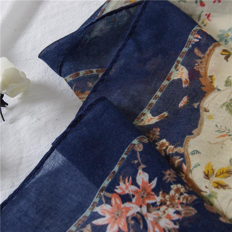 Japanese Cotton Linen Floral Color Block Scarf & Shawl - Spring/Summer