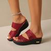 New Women's Shoes 2024 High Quality Women's Slippers Hot Sale Fashion Solid Color Sequin Wedge Women's High Heel Slippers