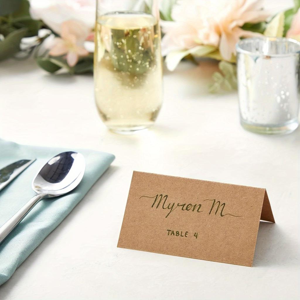 100 Kraft Paper Table Cards, Name and Seat Cards for Wedding Banquets, Table Numbers, Parties, and Conference Check-in Tables