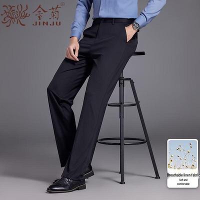 Мужские брюки из смесовой льняной ткани, не мнущиеся, в стиле business casual