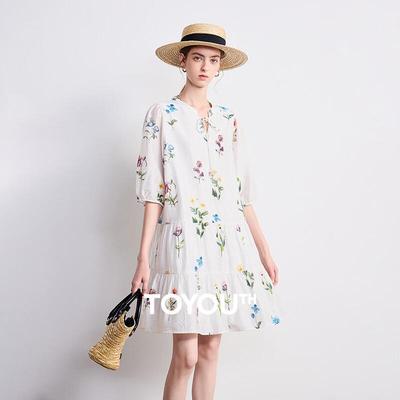 Женское миди-платье Chuyu из лиоцелла и льна с пышными рукавами