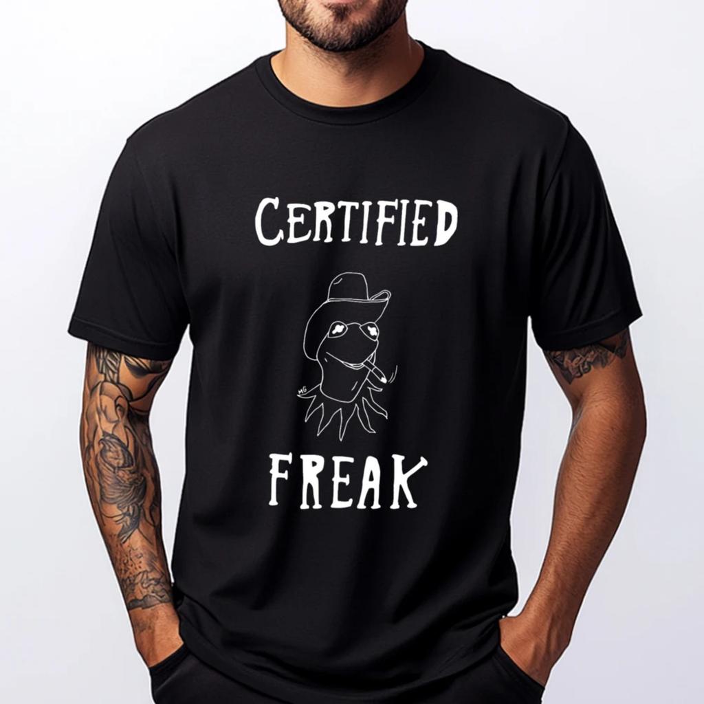 Certified Freak Frog Meme Men Clothes Luxury T-Shirt Cotton Comfort Designer Clothes Graphic Tee Shirt Alphabet