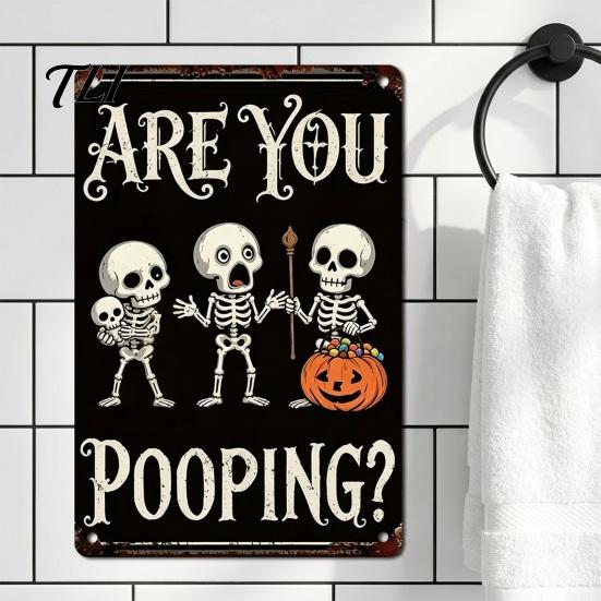Durable Metal Hanging Sign Retro Halloween Wall Sign, Pumpkin Ghost Bathroom Witch Skeleton Art Cat Festival for Bar Home Room Decor Party Ornaments