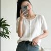 Летний вязаный кардиган с коротким рукавом и одной пуговицей для женщин, свободного кроя, стройнящий, уникальный маленький топ
