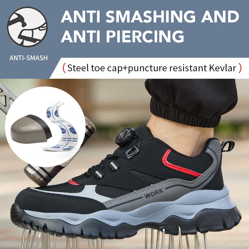 Rotary Buckle Work Boots Safety Steel Toe Men Breathable Safety Shoes Indestructible Puncture-Proof Hiking Work Sneakers