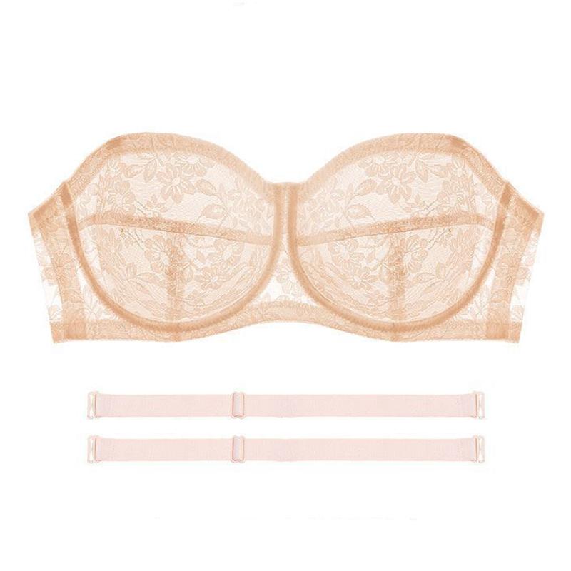 Бюстгальтер-труба без бретелек с защипами, невидимый бюстгальтер большого размера, летний цельный тонкий кружевной бюстгальтер с защитой от воздействия окружающей среды