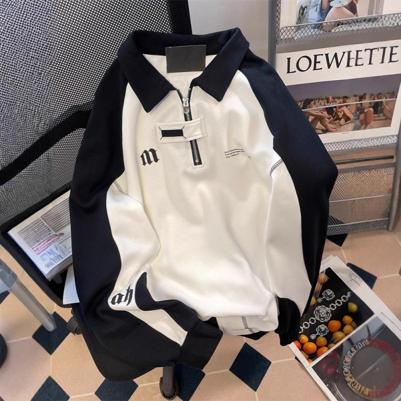 Womens Retro Collegiate Half-Zip Polo Sweatshirt Hip Hop Streetwear Color Block Top