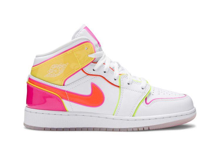 Kids' Sneakers Nike Jordan 1 Mid Edge Glow (GS) White/Hyper Crimson/Pink Blast