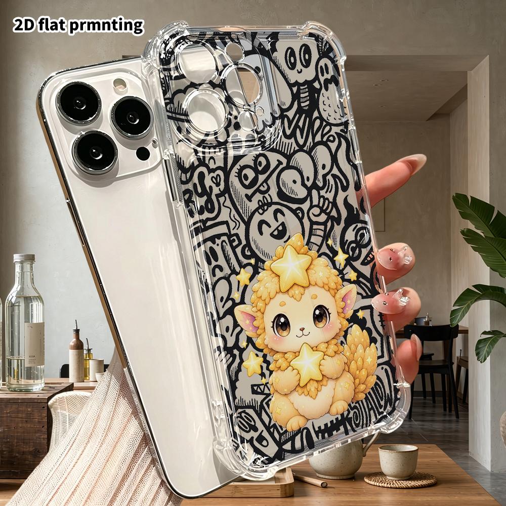 Чехол для телефона: 2D плоский, подходит для iPhone 18 17 16 15 14 13 Pro, прозрачный защитный чехол с четырьмя углами, Звездный Барашек, Рождество и Хэллоуин