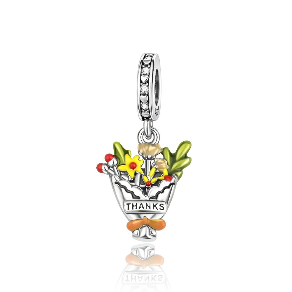 Медь Красочный Шарм Цветок Розы Тюльпаны Маргаритки Бусина Подвеска Подходит Оригинальный Ожерелье Браслет Женские Украшения DIY Подарок