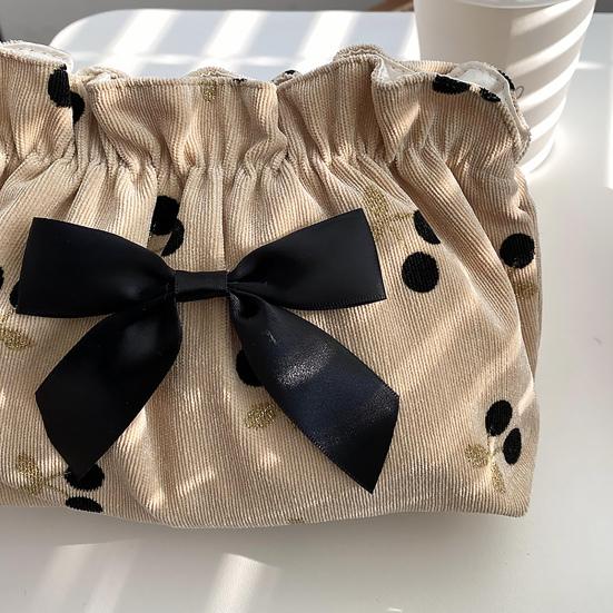 Косметичка с бантом, застежка-молния, вельветовый вишневый несессер, косметичка, клатчи для путешествий