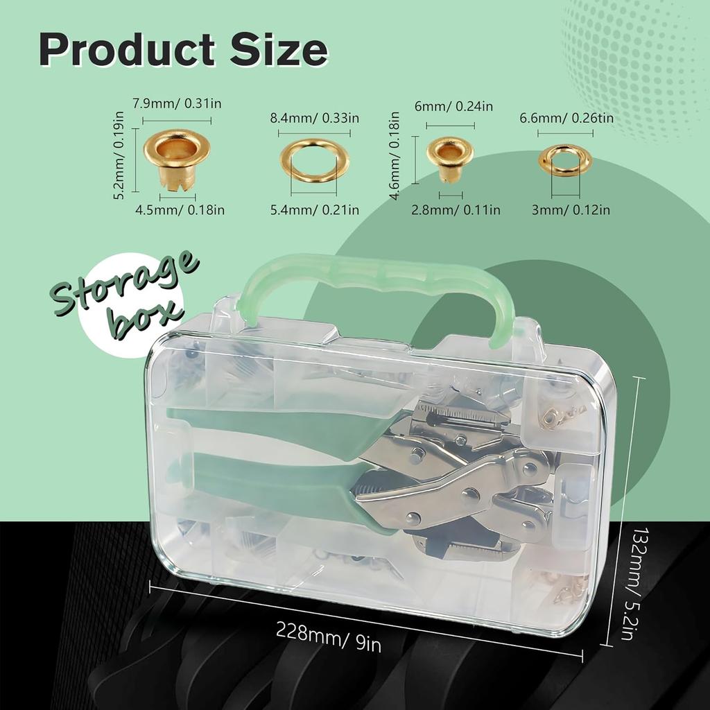 Eyelet Pliers Kit 3/16 1/8 Multi-Size Eyelets Hole Punch Plier with 160Pcs Metal Grommets Heavy Duty Eyelet Pliers Rivet Press Tool Set