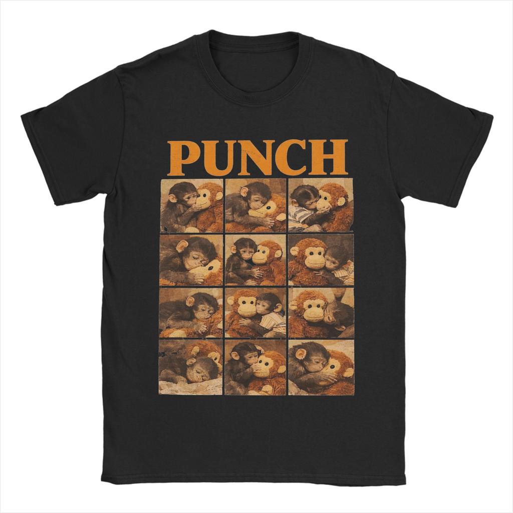 New Arrival Team Punch Punch the monkey Baby Monkey Holding T Shirt for Men Women Cotton Tshirts Short Sleeve Clothes