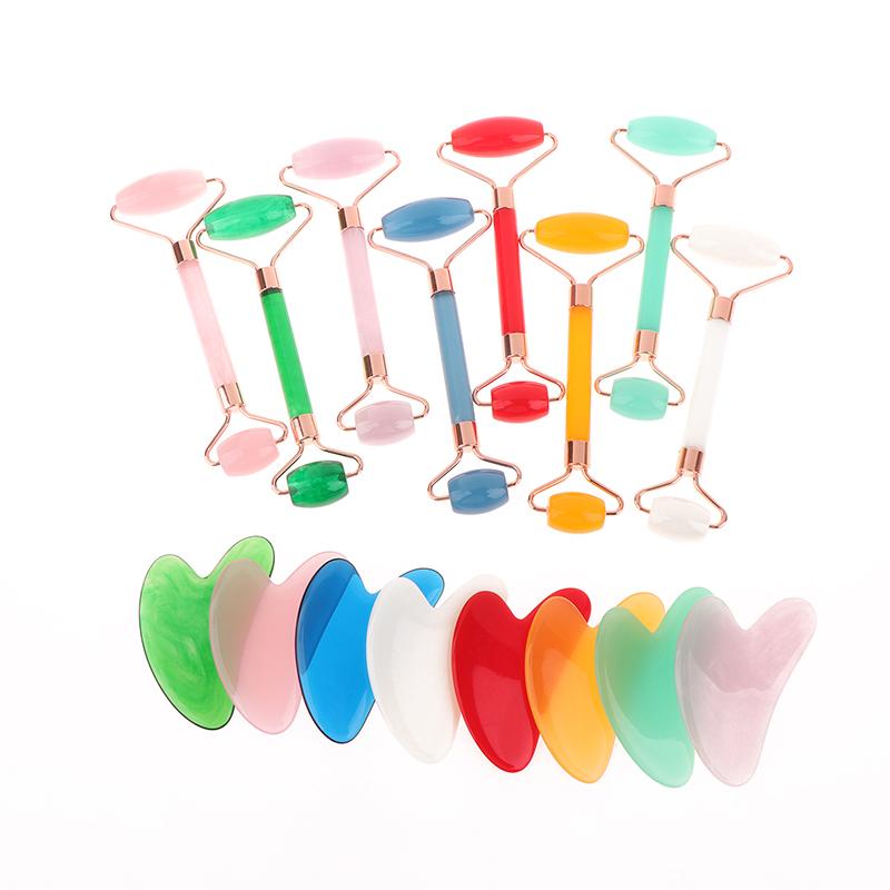 2 шт. Массажер для лица и шеи, роликовый резиновый скребок для красоты, двухсторонняя массажная палочка для разблокировки и расслабления, не розовый нефрит