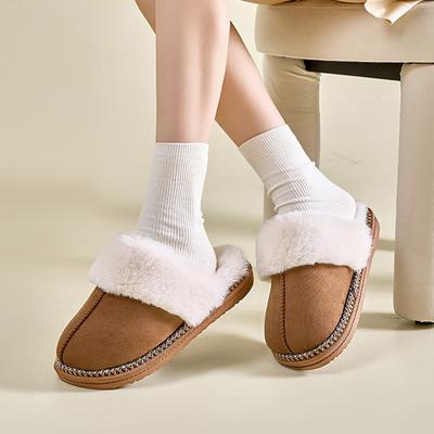 Зимние тапочки из искусственной замши для женщин 2024 года, новые нескользящие пушистые тапочки из искусственного меха для дома, толстая подошва, плюшевая домашняя обувь для женщин