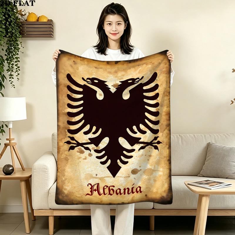 1PC Republic Albania Patterned Flannel Blanket Suitable For All Seasons For Home Decor Warmth And Comfort Gifts Holiday Present