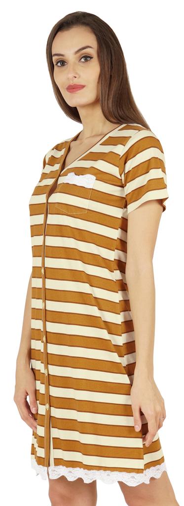 Inkmeso Printed V-Neck Nightgown Sleepwear For Womens Nightshirt Soft Button