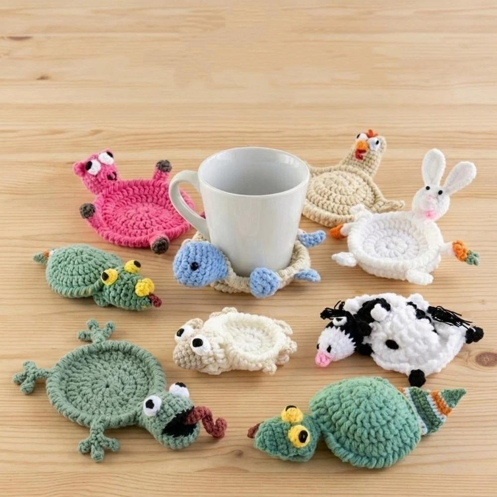 Cartoon Crochet Animal Coaster Funny Handmade Coaster Creative Knitted Cup Mat Table Protector