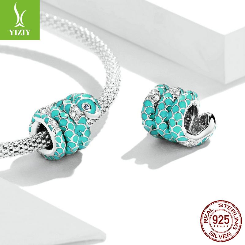 Гальванизированный синий браслет-змея сделай сам с бусинами, Ретро роскошные аксессуары с бусинами в виде животных Bsc576