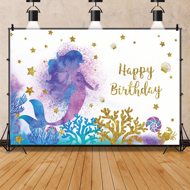 Русалка с днем ​​рождения фон баннер фон дети виниловые украшения