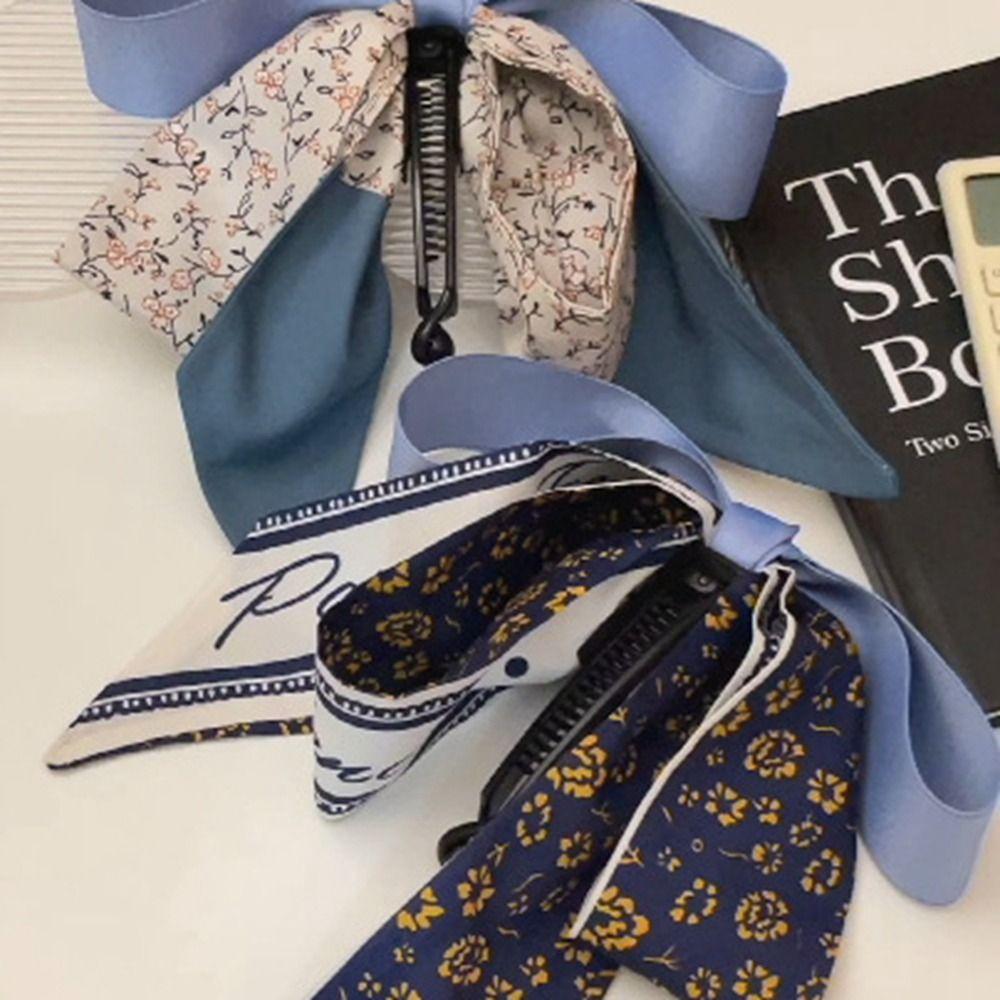 Ribbon Bowknot Hair Clip Silk Scarf Vertical Clip Elegant Bow Banana Clip Women