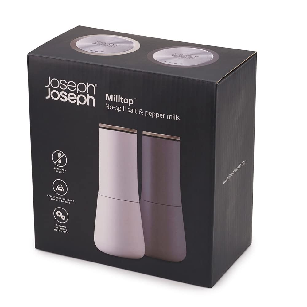 Joseph Joseph Salt and Pepper Mill Set with Mill Top, Manual Salt and Pepper Shakers (7 x 7 x 16.9 cm), White/Gray [Authentic] 95036